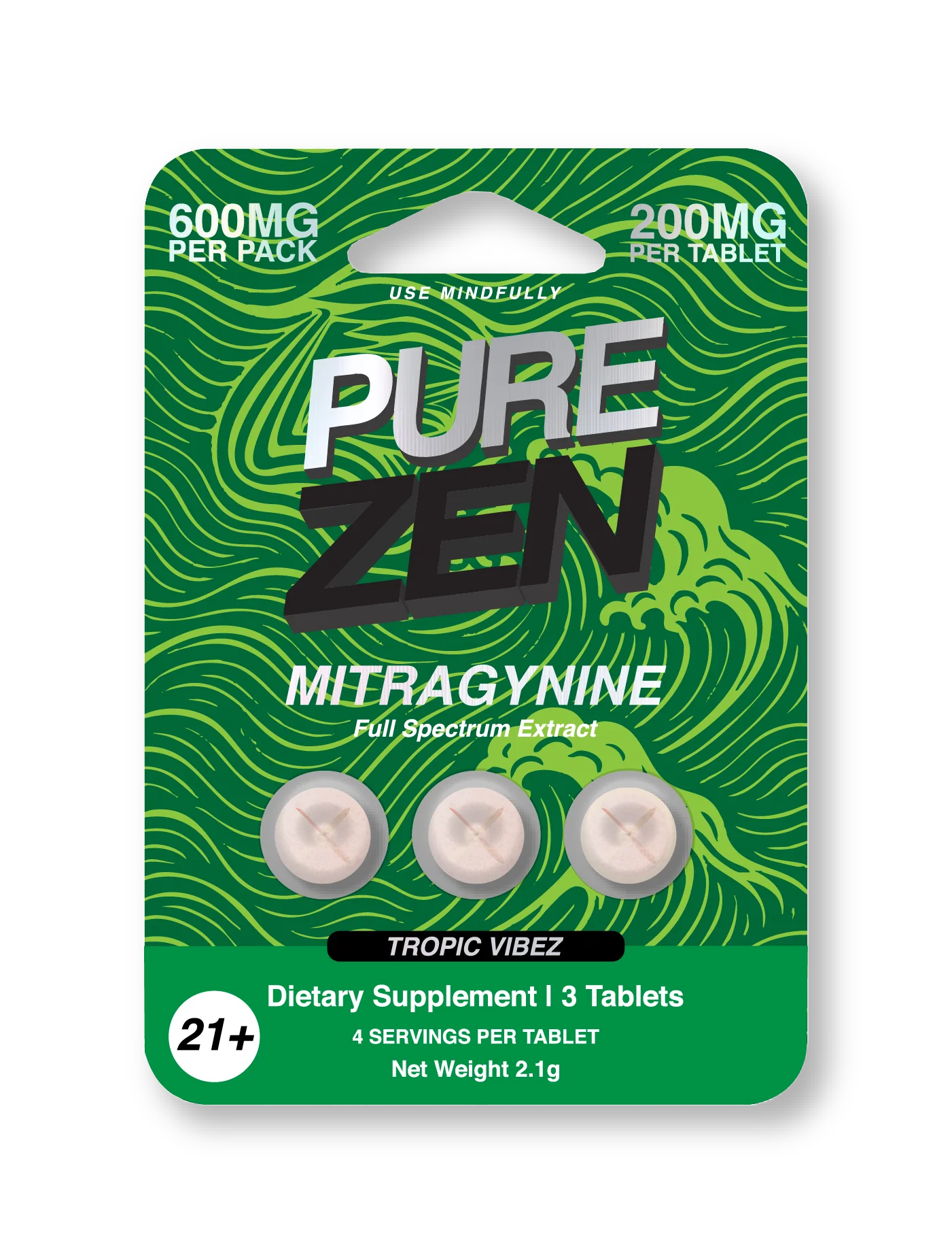 Pure Zen Tropical Vibez 3ct blister pack botanical tablets packaging